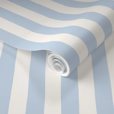 Spoonflower Pre-pasted Wallpaper Classic Thin Hand Drawn Stripes Soft Blue Preppy Coastal Beach Cottage 2' X 12'