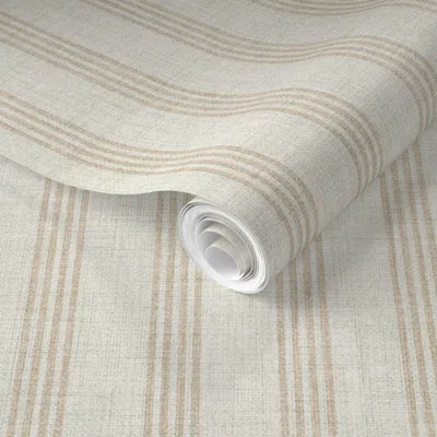 Spoonflower Pre-pasted Wallpaper Classic Warm Beige Grouped Stripes Cottagecore Inv - Linen Look S 2' X 12' Remo