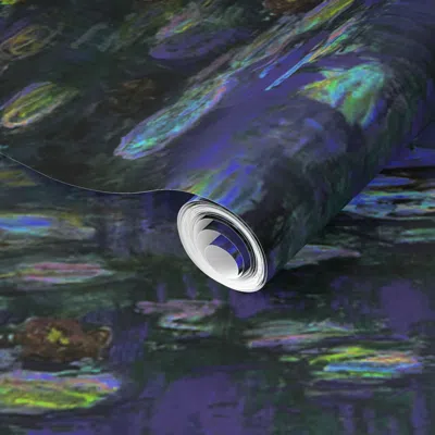Spoonflower Pre-pasted Wallpaper Claude Monet Waterlilies At Night Large 2' X 12' Removable