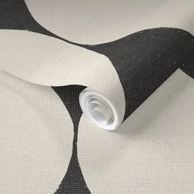 Spoonflower Pre-pasted Wallpaper Clean High Contrast Textured Abstract Geometric - Retro Mid Mod Monochrome 2' X