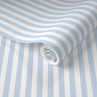 Spoonflower Pre-pasted Wallpaper Clearwater Stripe Blueberry Vertical 2' X 12' Removable