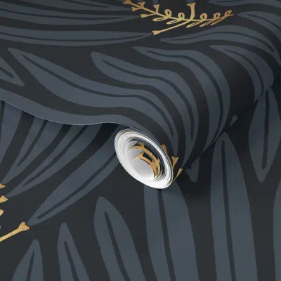 Spoonflower Pre-pasted Wallpaper Cleopatra (navy) 2' X 12' Removable In Blue