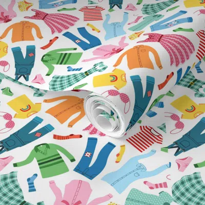 Spoonflower Pre-pasted Wallpaper Clothes On White  Removable In Multi