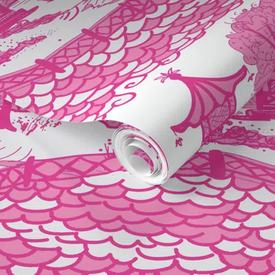 Spoonflower Pre-pasted Wallpaper Cloud Pagoda Pinks  Removable In Multi
