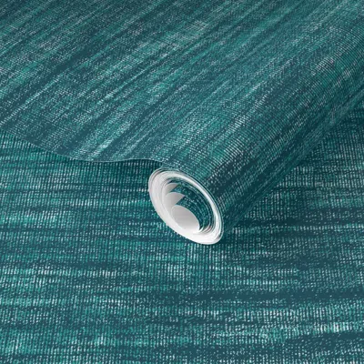 Spoonflower Pre-pasted Wallpaper Coarse Linen Texture- Teal Turquoise Scale Updated  Removable In Multi