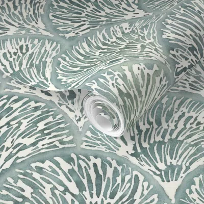 Spoonflower Pre-pasted Wallpaper Coastal Chic Abstract Sea Inspired Fan Pattern Medium Scale Scallop 2' X 12' Re