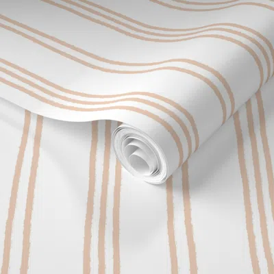 Spoonflower Pre-pasted Wallpaper Coastal Stripe In Sandy Beige - Mediterranean Summer 2' X 12' Removable