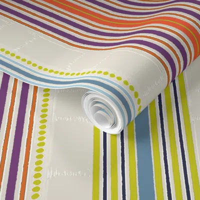 Spoonflower Pre-pasted Wallpaper Coastal Stripe Vertical Fiesta 2' X 12' Removable