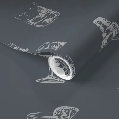 Spoonflower Pre-pasted Wallpaper Cocktail Canvas - Alcohol Beverages In Charcoal Black Backdrop 2' X 12' Removab