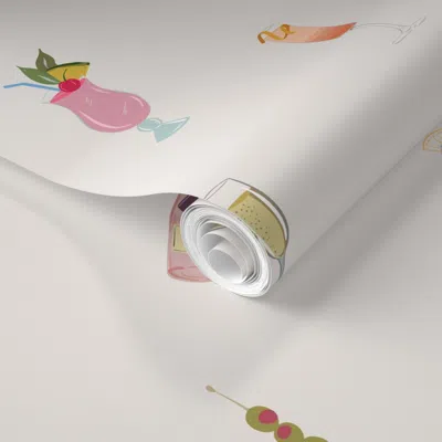 Spoonflower Pre-pasted Wallpaper Cocktail Party Drinks - Alcoholic Bar - Cream 2' X 12' Removable