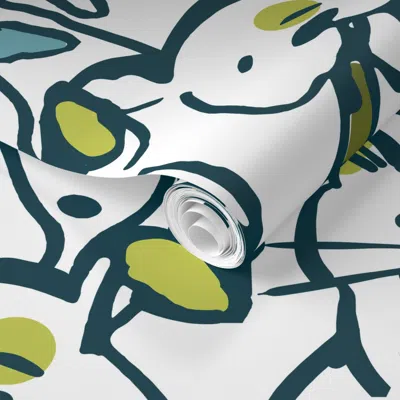Spoonflower Pre-pasted Wallpaper Color Pop Doodle Dogs And Cats Mid Mod Colorway 24in X 36in Repeat Scale 2' X 1