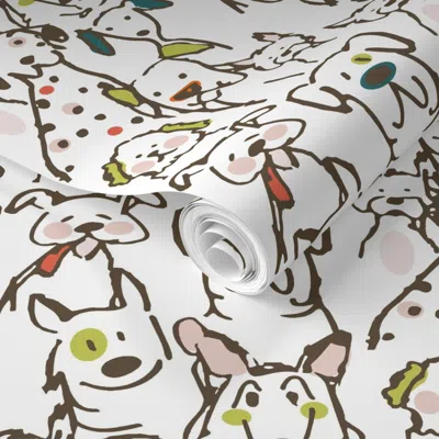 Spoonflower Pre-pasted Wallpaper Color Pop Doodle Dogs British Historic 1950s Palette 6in X 12in Repeat 2' X 12'