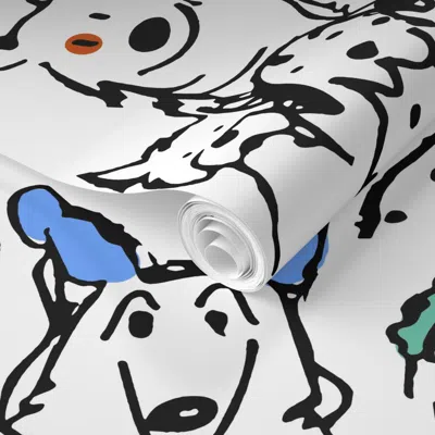 Spoonflower Pre-pasted Wallpaper Color Pop Doodle Dogs Large Ish Repeat(12 In X 24 In) Black Outline 2' X 12' Re In Multi