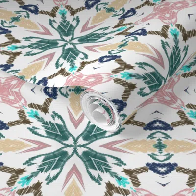 Spoonflower Pre-pasted Wallpaper Colorful Oriental Kaleidoscopic Ornament 2' X 12' Removable
