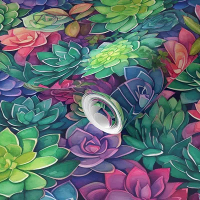 Spoonflower Pre-pasted Wallpaper Colorful Succulent Garden 2' X 12' Removable
