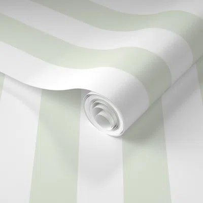 Spoonflower Pre-pasted Wallpaper Colossal Stripe Faded Basil Vertical 2' X 12' Removable In Multi