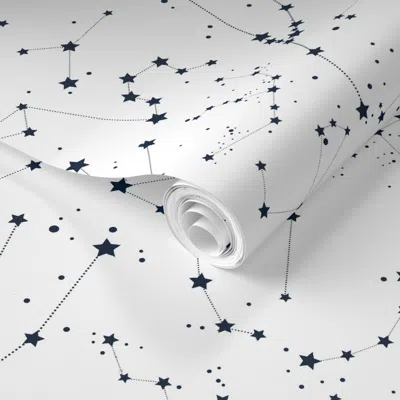 Spoonflower Pre-pasted Wallpaper Constellations - Navy On White 2' X 12' Removable