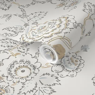 Spoonflower Pre-pasted Wallpaper Convent Garden Tan And Gray Blue  Removable