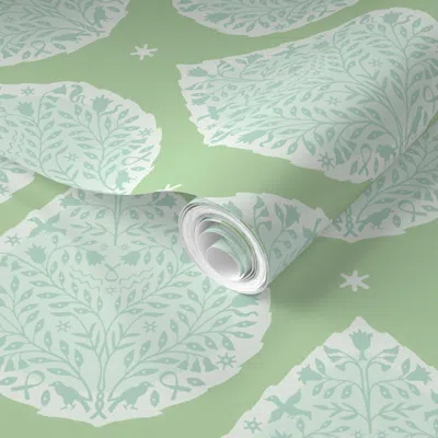 Spoonflower Pre-pasted Wallpaper Conway Green Paisley 2' X 12' Removable