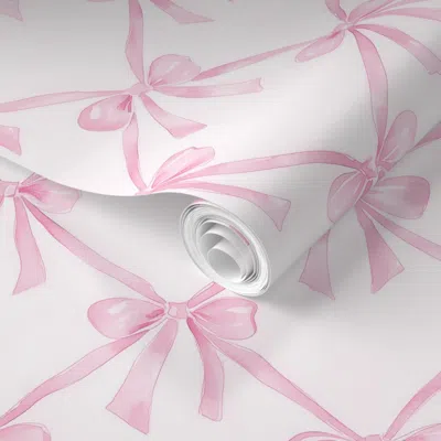 Spoonflower Pre-pasted Wallpaper Coquette Aesthetic Pastel Preppy Pink Bows Balletcore Shabby Chic 2' X 12' Remo