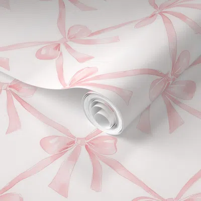 Spoonflower Pre-pasted Wallpaper Coquette Aesthetic Pastel Preppy Pink Bows Balletcore Shabby Chic 2' X 12' Remo