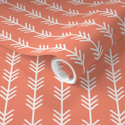 Spoonflower Pre-pasted Wallpaper Coral Arrow Stripes 2' X 12' Removable