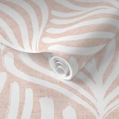Spoonflower Pre-pasted Wallpaper Coral Reef Rhapsody - White On Blush I - Gentle Modern Coastal Vibe  Removable In Multi