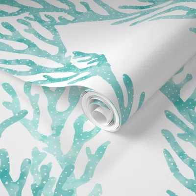 Spoonflower Pre-pasted Wallpaper Coral Teal - Mermaid Coordinate 2' X 12' Removable