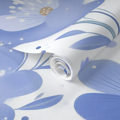 Spoonflower Pre-pasted Wallpaper Cornflower Blue Flowers On White Background 2' X 12' Removable