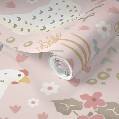 Spoonflower Pre-pasted Wallpaper Cottage Garden Hens 2' X 12' Removable