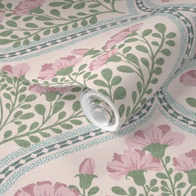 Spoonflower Pre-pasted Wallpaper Cottage Ogee Floral 10.5 2' X 12' Removable