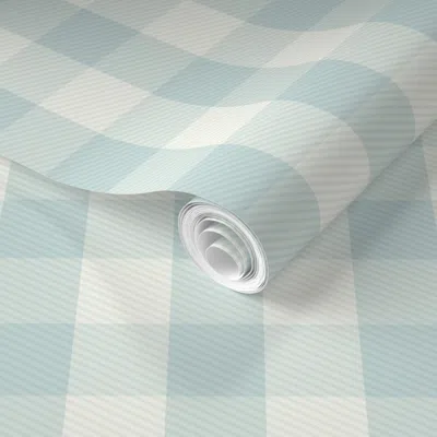 Spoonflower Pre-pasted Wallpaper Cottagecore Grandmillennial Gingham Check Classic Plaid Seaglass Blue White  Re