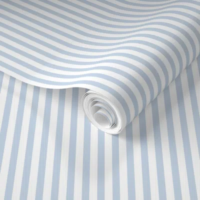 Spoonflower Pre-pasted Wallpaper Country Air Classic Even Stripe Light Baby Blue And Off White 2' X 12' Removabl
