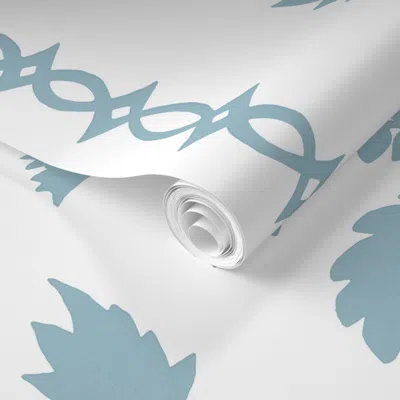 Spoonflower Pre-pasted Wallpaper Courtney Block Print Marlboror Blue On White Copy 2' X 12' Removable