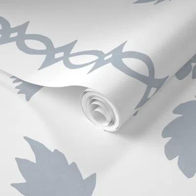 Spoonflower Pre-pasted Wallpaper Courtney Block Print Quiet Blue On White Copy 2' X 12' Removable In Multi