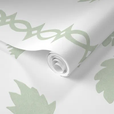 Spoonflower Pre-pasted Wallpaper Courtney Block Print Quiet Green On White Copy 2' X 12' Removable