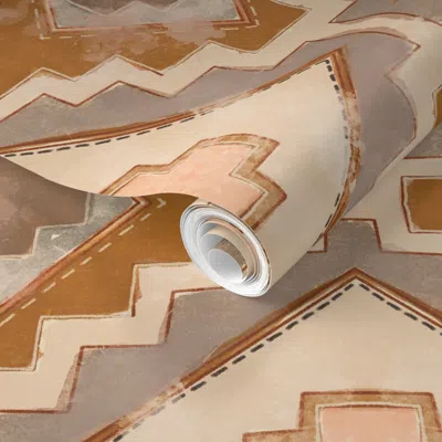 Spoonflower Pre-pasted Wallpaper Cowgirl Geometric Southwest Western Style Design In Clay And Blush 2' X 12' Rem