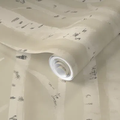 Spoonflower Pre-pasted Wallpaper Cozy Birch Trees Minimalistic Japandi Botanical Monochrome Warm Beige Khaki 2' 