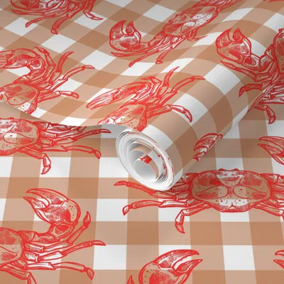Spoonflower Pre-pasted Wallpaper Crab Fest Gingham Small 2' X 12' Removable
