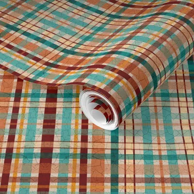 Spoonflower Pre-pasted Wallpaper Crackled Cream Vegetable Kitchen Garden Plaid Small 2' X 12' Removable
