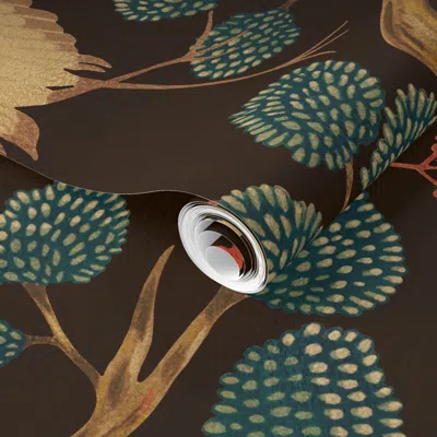 Spoonflower Pre-pasted Wallpaper Cranes-modern Chinoiserie (sepia) 2' X 12' Removable