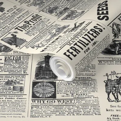 Spoonflower Pre-pasted Wallpaper Cream Victorian Kitchen 1880s Farmhouse Advertisements 2' X 12' Removable