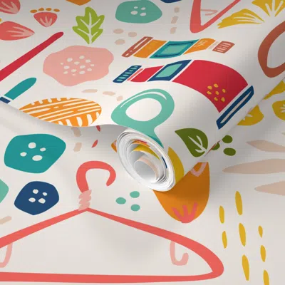 Spoonflower Pre-pasted Wallpaper Create Joy / Happy Maker  / Zirkusdesign / Art Sewing Quilting 2' X 12' Removab