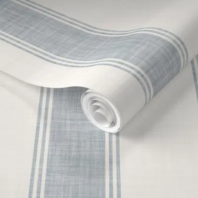 Spoonflower Pre-pasted Wallpaper Crestline Blue French Ticking Stripe - Striped Coastal Scandinavian  Removable