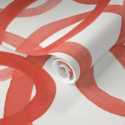 Spoonflower Pre-pasted Wallpaper Crimson Red Circles 2' X 12' Removable