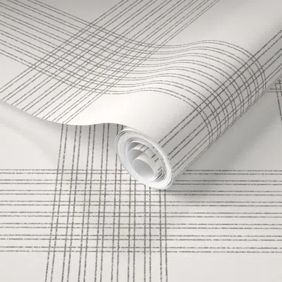 Spoonflower Pre-pasted Wallpaper Crossover Plaid Taupe & Cream Linear Plaid 2' X 12' Removable