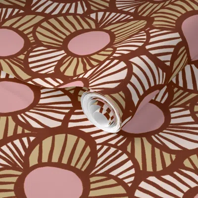 Spoonflower Pre-pasted Wallpaper Ct2484 Retro Pink And Tan Mod Floral Large Scale 2' X 12' Removable