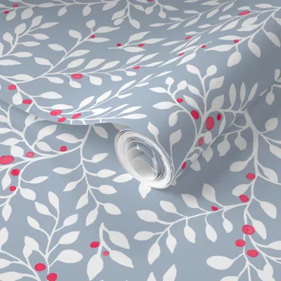 Spoonflower Pre-pasted Wallpaper Custom Amy Maren Soft Blue 1 And Red 2' X 12' Removable