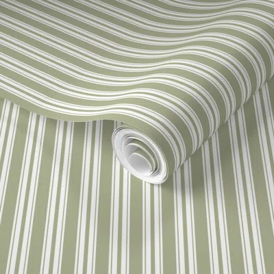 Spoonflower Pre-pasted Wallpaper Custom Anderson Stripe B2b694  Removable In Green