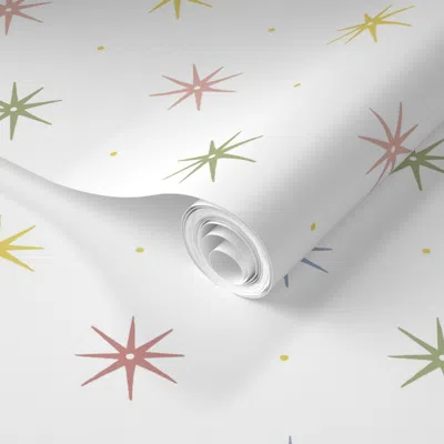 Spoonflower Pre-pasted Wallpaper Custom Blaire 5 Color Stars And Dots Copy 2' X 12' Removable
